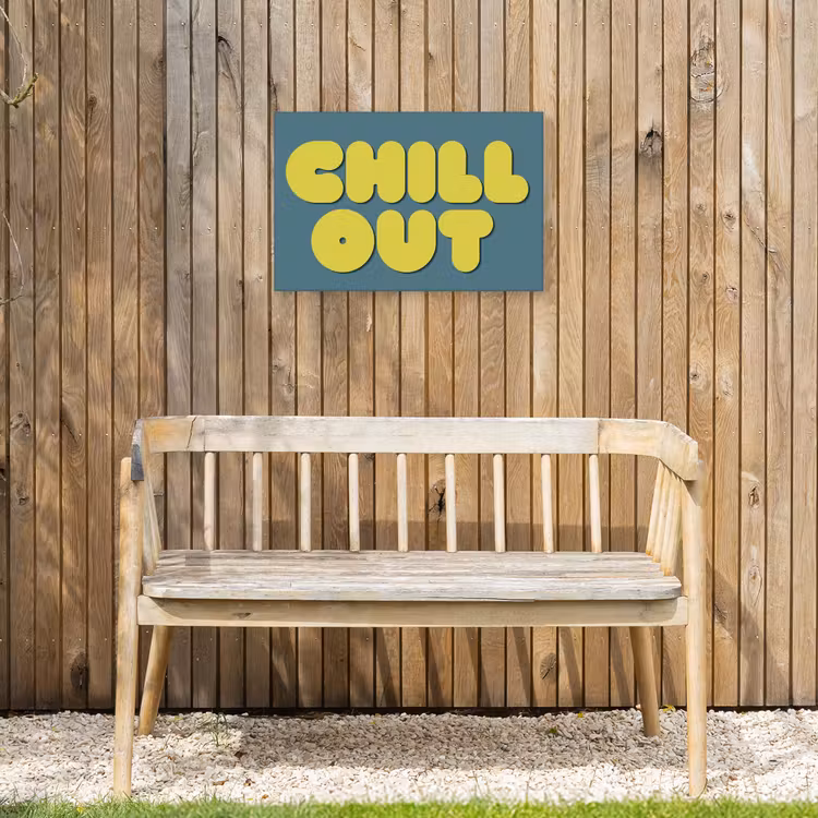 Chill out - Geel - Blauw Tuinposter op houten frame 2 cm dik klein -sfeer4