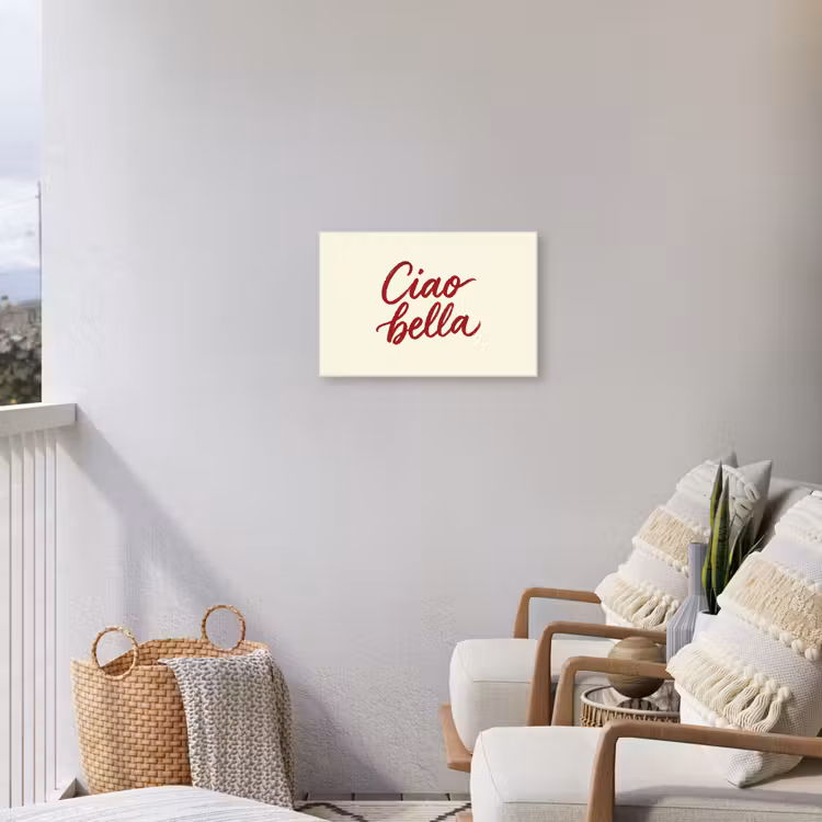 Ciao bella - Rood - Wit - Minimalistisch Tuinposter op houten frame 2 cm dik klein -sfeer1
