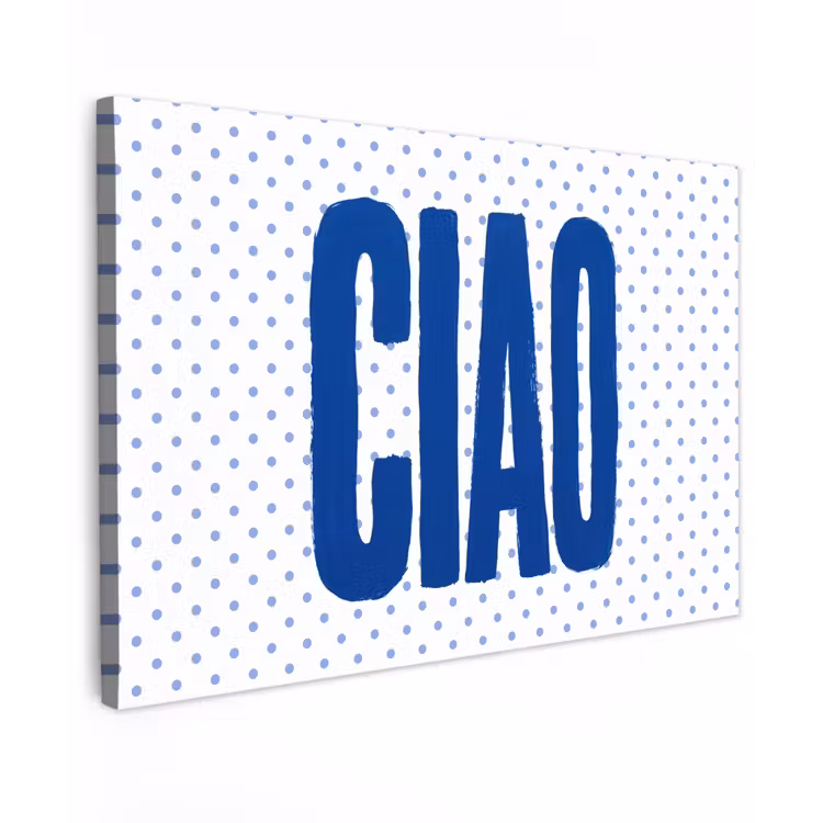 Ciao - Blauw - Stippen Tuinposter op houten frame 2 cm dik klein -3d