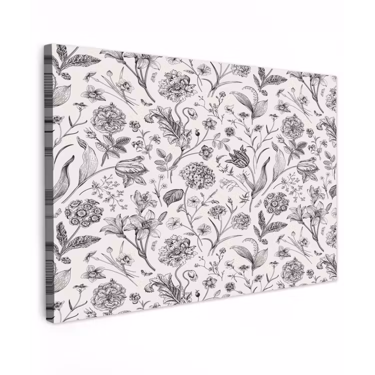 Classic - Black - White - Floral Tuinposter op houten frame 2 cm dik klein 845 -3d
