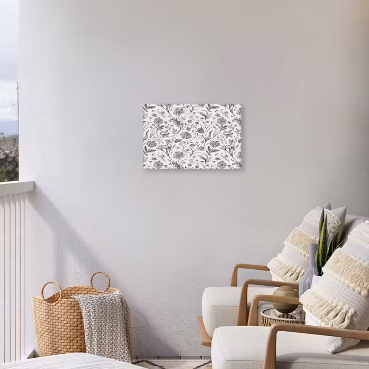 Classic - Black - White - Floral Tuinposter op houten frame 2 cm dik klein 845 -sfeer1