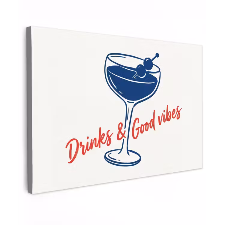 Cocktail - Glas - Illustratie - Blauw - Wit Tuinposter op houten frame 2 cm dik klein -3d