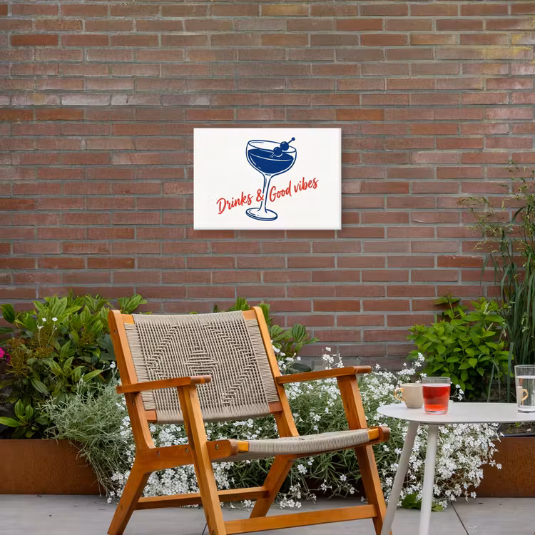 Cocktail - Glas - Illustratie - Blauw - Wit Tuinposter op houten frame 2 cm dik klein -sfeer3