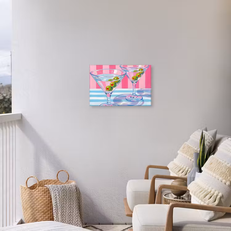 Cocktail - Olijven - Kunst - Modern - Roze Tuinposter op houten frame 2 cm dik klein -sfeer1