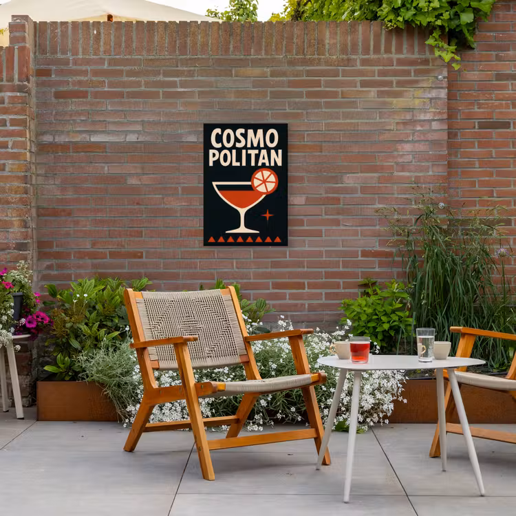 Cocktail - Zwart - Illustratie Tuinposter op houten frame 2 cm dik klein -sfeer3