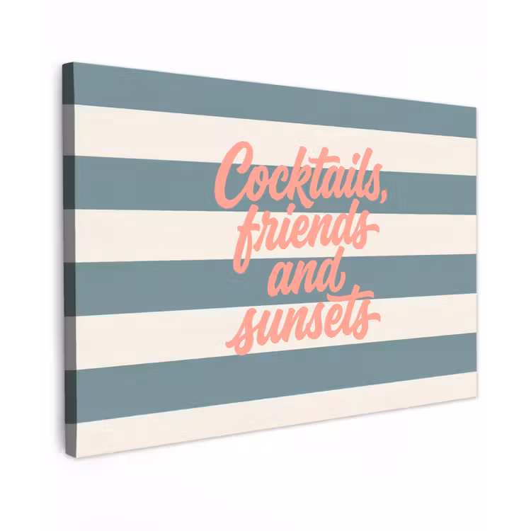 Cocktails - Strepen - Blauw - Koraal Tuinposter op houten frame 2 cm dik klein -3d