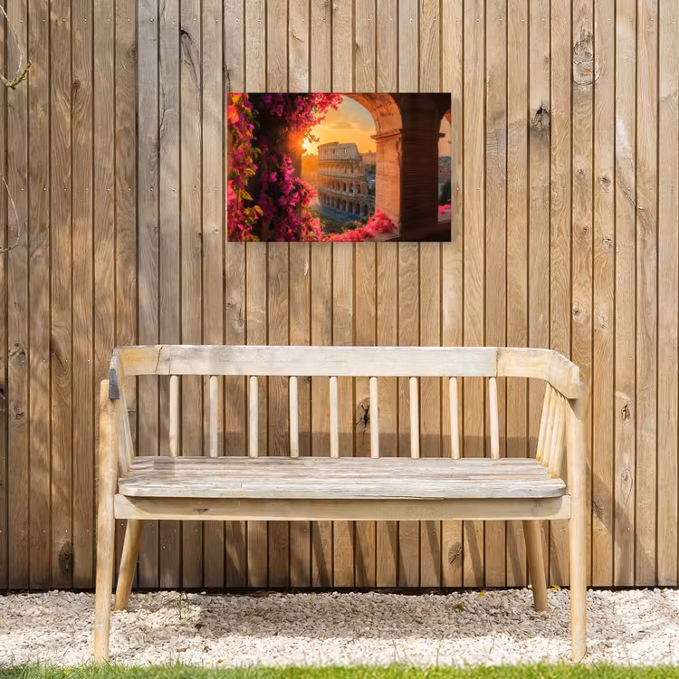 Colosseum - Rome - Roze Bloemen Tuinposter op houten frame 2 cm dik klein -sfeer4