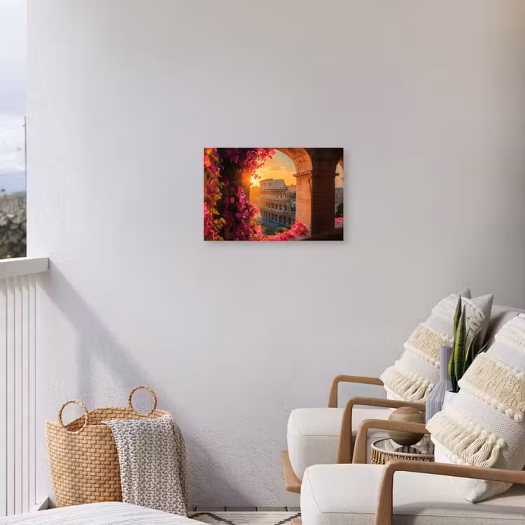 Colosseum - Rome - Roze Bloemen Tuinposter op houten frame 2 cm dik klein -sfeer1