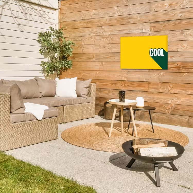 Cool - Geel - Groen Tuinposter op houten frame 2 cm dik klein -sfeer2
