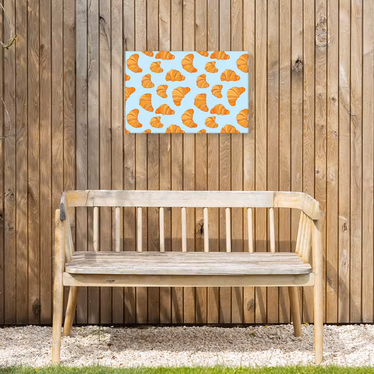 Croissant - Speels - Blauw Tuinposter op houten frame 2 cm dik klein 845 -sfeer4