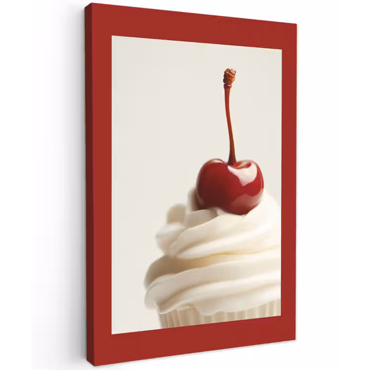Cupcake - Kers - Rood Tuinposter op houten frame 2 cm dik klein -3d