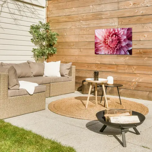 Dahlia - Bloem - Close up - Roze Tuinposter op houten frame 2 cm dik klein -sfeer2