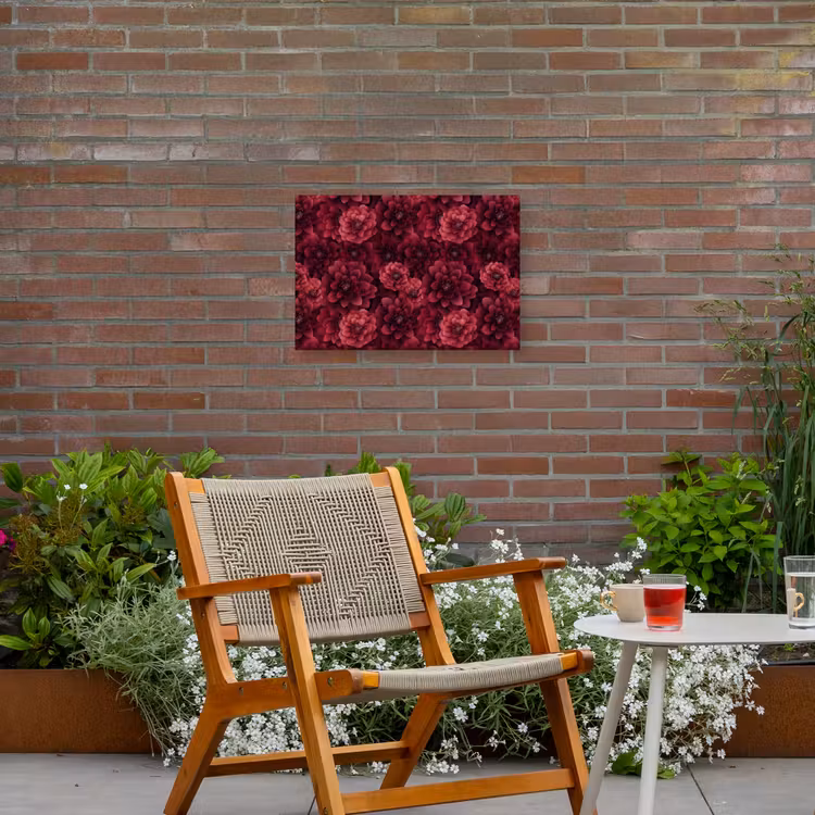 Dahlias - Bloemen - Rood Tuinposter op houten frame 2 cm dik klein 845 -sfeer3