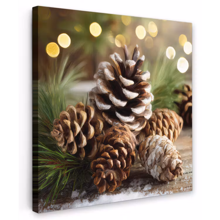 Dennenappels - Kerstsfeer - Bruin - Groen Tuinposter op houten frame 2 cm dik middel -3d