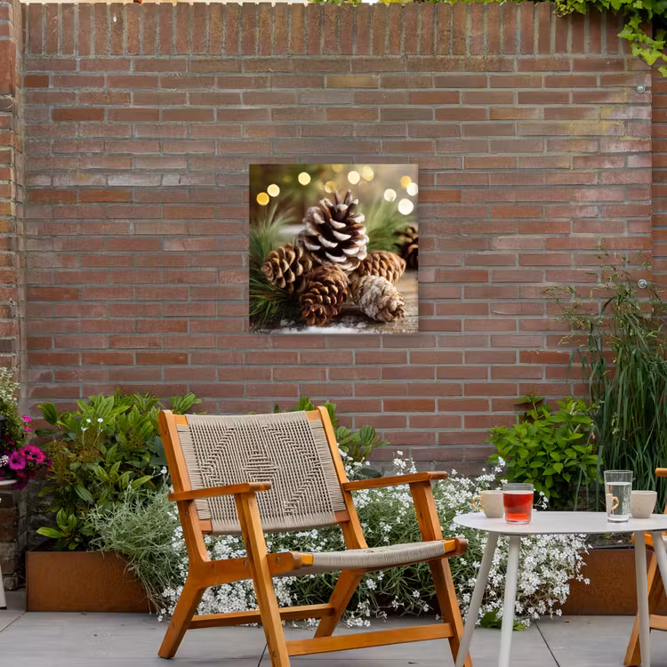 Dennenappels - Kerstsfeer - Bruin - Groen Tuinposter op houten frame 2 cm dik middel -sfeer3
