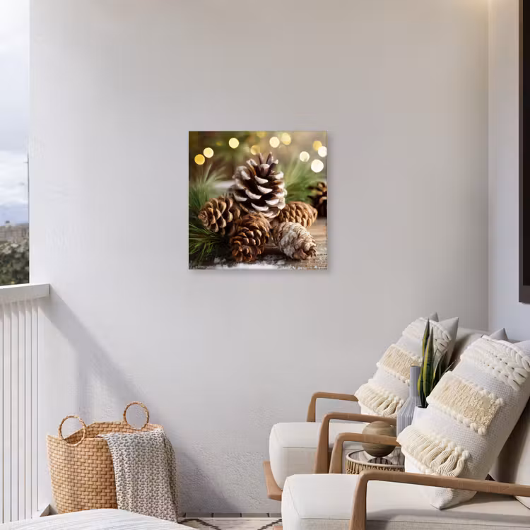 Dennenappels - Kerstsfeer - Bruin - Groen Tuinposter op houten frame 2 cm dik middel -sfeer1