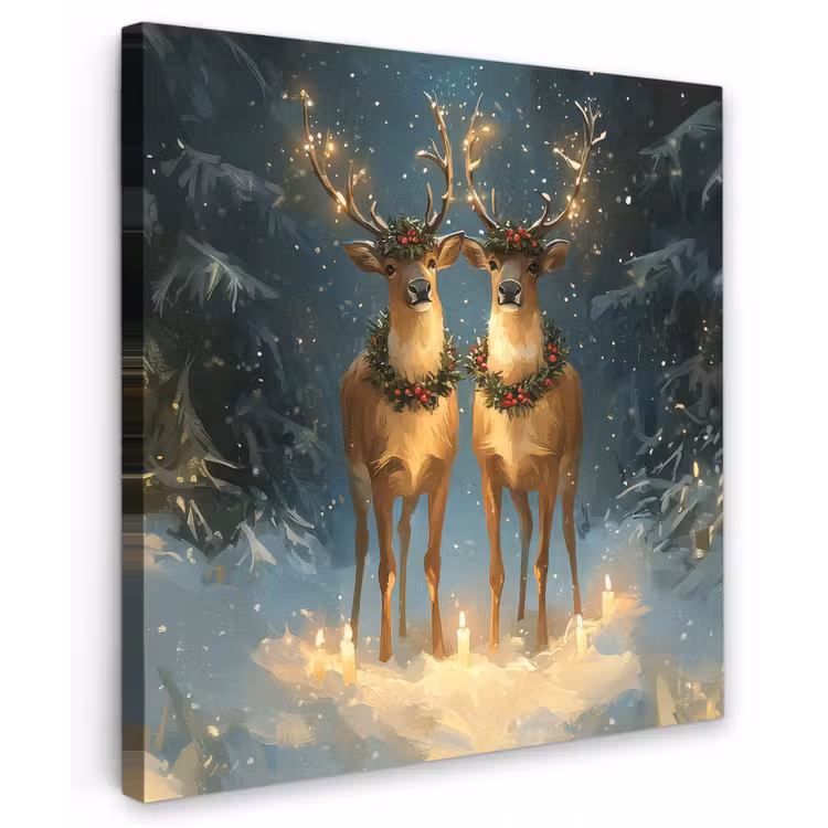Dennensprookje - Rendier - Nacht Tuinposter op houten frame 2 cm dik middel -3d