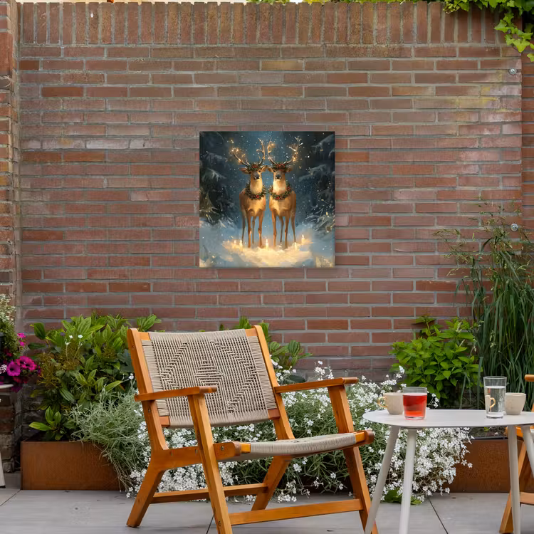 Dennensprookje - Rendier - Nacht Tuinposter op houten frame 2 cm dik middel -sfeer3