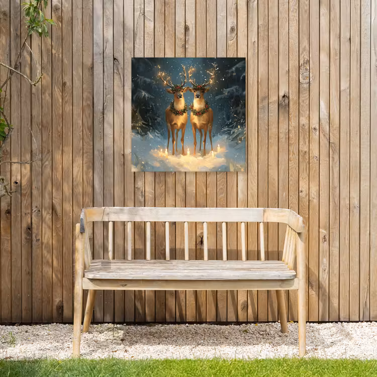 Dennensprookje - Rendier - Nacht Tuinposter op houten frame 2 cm dik middel -sfeer4
