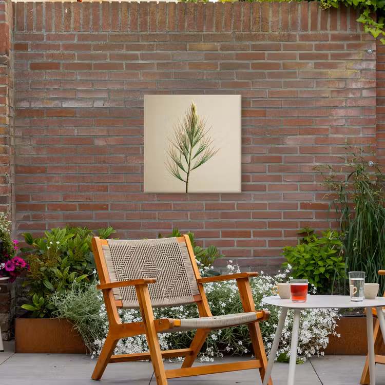 Dennentak - Naaldvormige bladeren - Lichtgroen Tuinposter op houten frame 2 cm dik middel -sfeer3