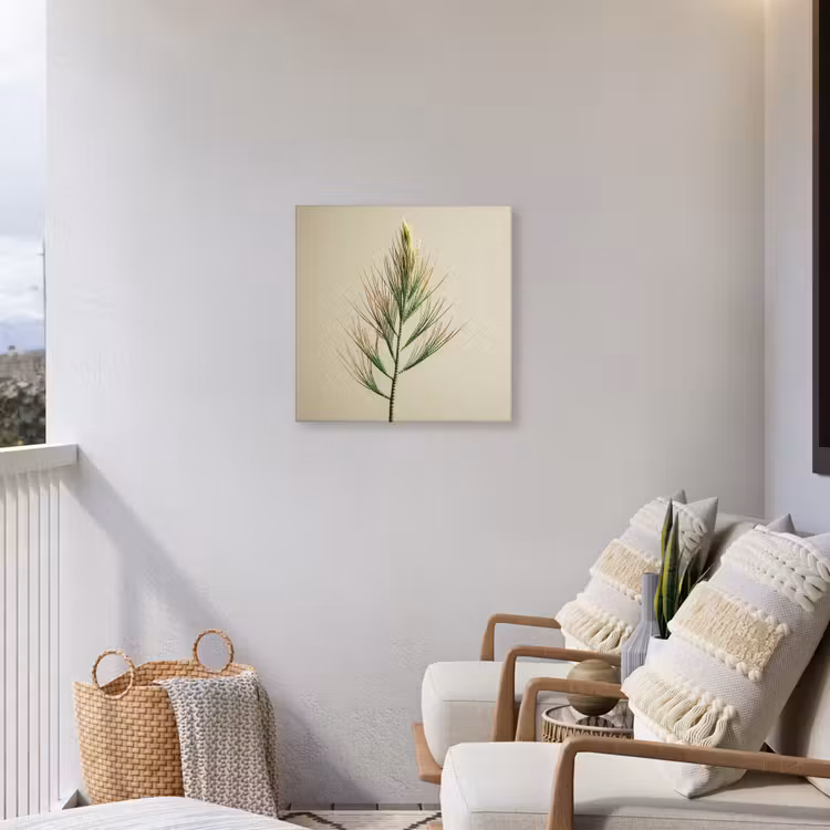 Dennentak - Naaldvormige bladeren - Lichtgroen Tuinposter op houten frame 2 cm dik middel -sfeer1