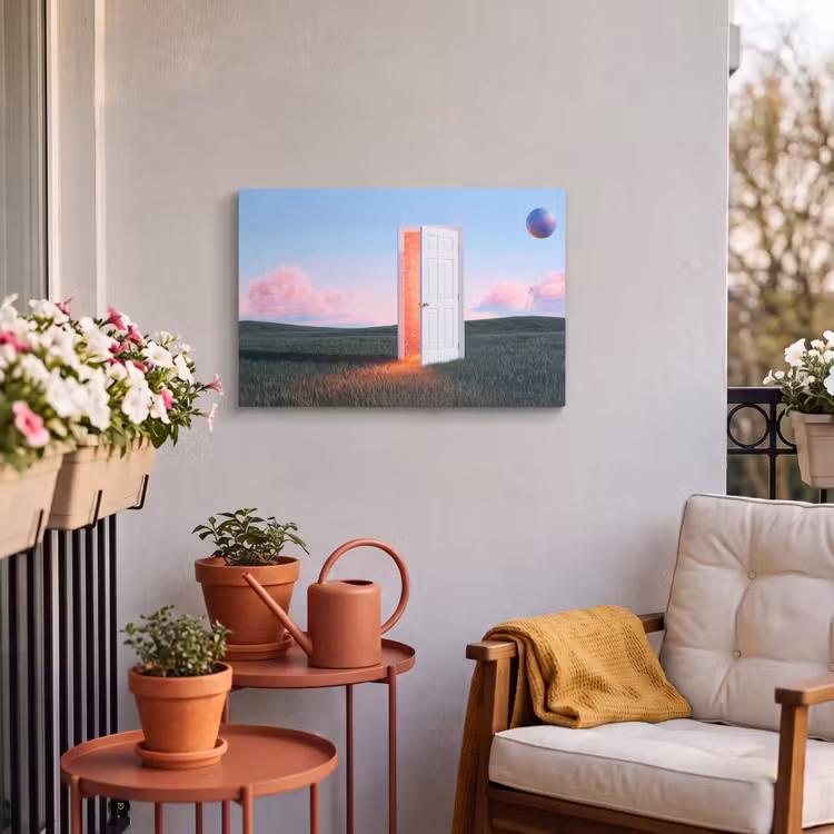 Buiten canvas - Deur - Fantasie - Ruimte - Deur - Fantasie - Ruimte Tuinposter op houten frame 2 cm dik klein