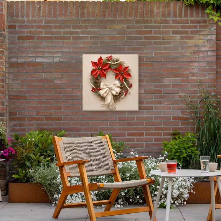 Deurkrans - Strik - Kerst - Rood - Groen Tuinposter op houten frame 2 cm dik middel -sfeer3