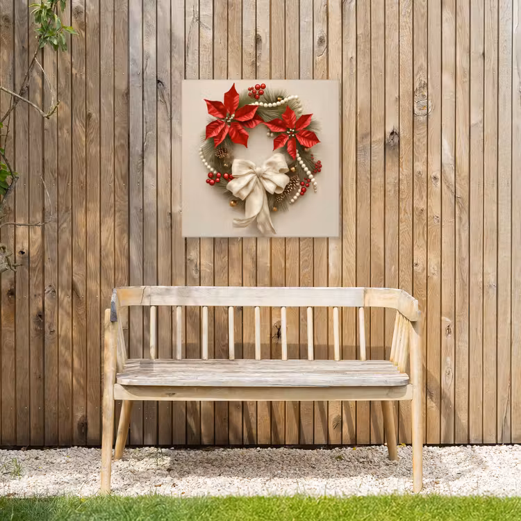 Deurkrans - Strik - Kerst - Rood - Groen Tuinposter op houten frame 2 cm dik middel -sfeer4