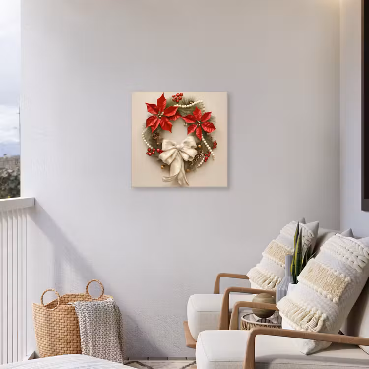 Deurkrans - Strik - Kerst - Rood - Groen Tuinposter op houten frame 2 cm dik middel -sfeer1