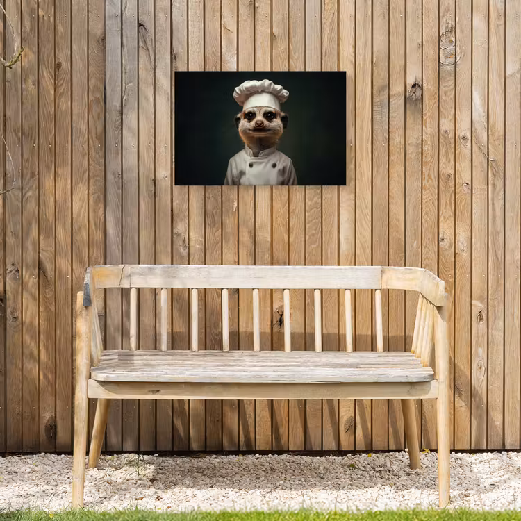 Dier - Kok - Stokstaartje Tuinposter op houten frame 2 cm dik klein -sfeer4