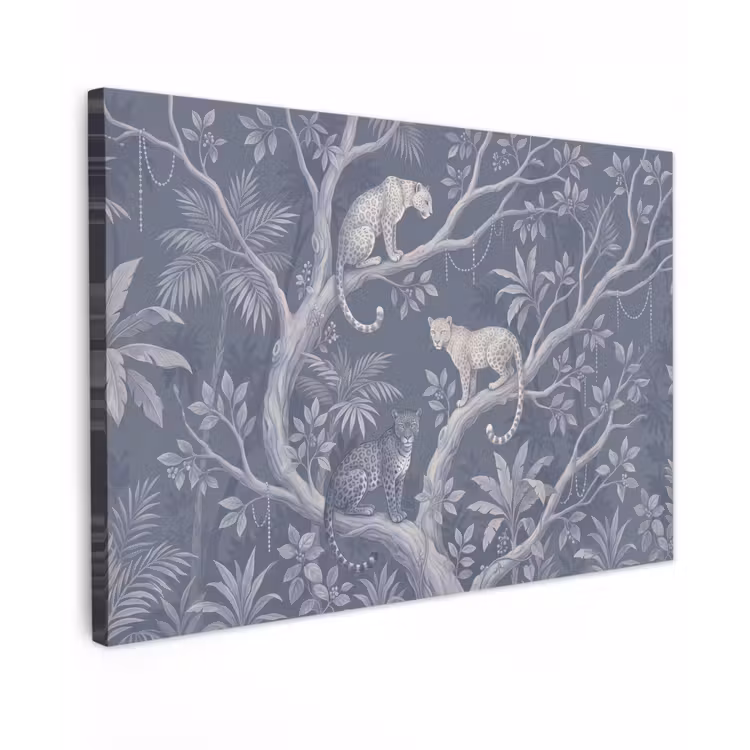 Dieren - Jungle - Illustratie - Bomen - Blauw Tuinposter op houten frame 2 cm dik klein -3d