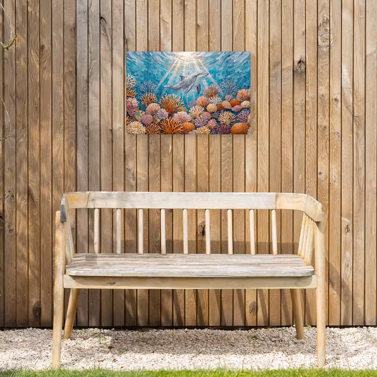 Dieren - Mozaïek - Oceaan - Koraal - Blauw Tuinposter op houten frame 2 cm dik klein -sfeer4