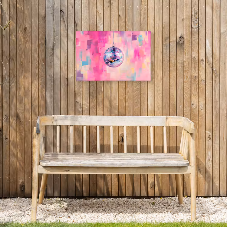 Discobal - Pink - Verf Tuinposter op houten frame 2 cm dik klein -sfeer4