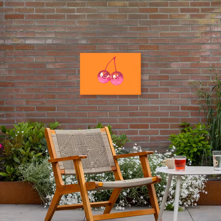 Discoballen - Kers - Spiegels - Roze Tuinposter op houten frame 2 cm dik klein -sfeer3