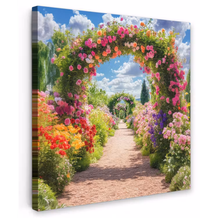 Doorkijk - Bloemen - Kleurrijk - Natuur Tuinposter op houten frame 2 cm dik middel -3d
