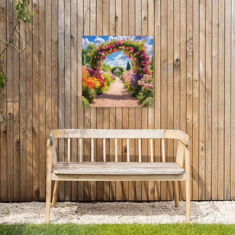 Doorkijk - Bloemen - Kleurrijk - Natuur Tuinposter op houten frame 2 cm dik middel -sfeer4