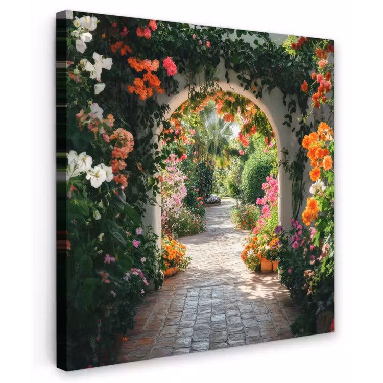 Doorkijk - Bloemen - Natuur - Bloementuin Tuinposter op houten frame 2 cm dik middel -3d