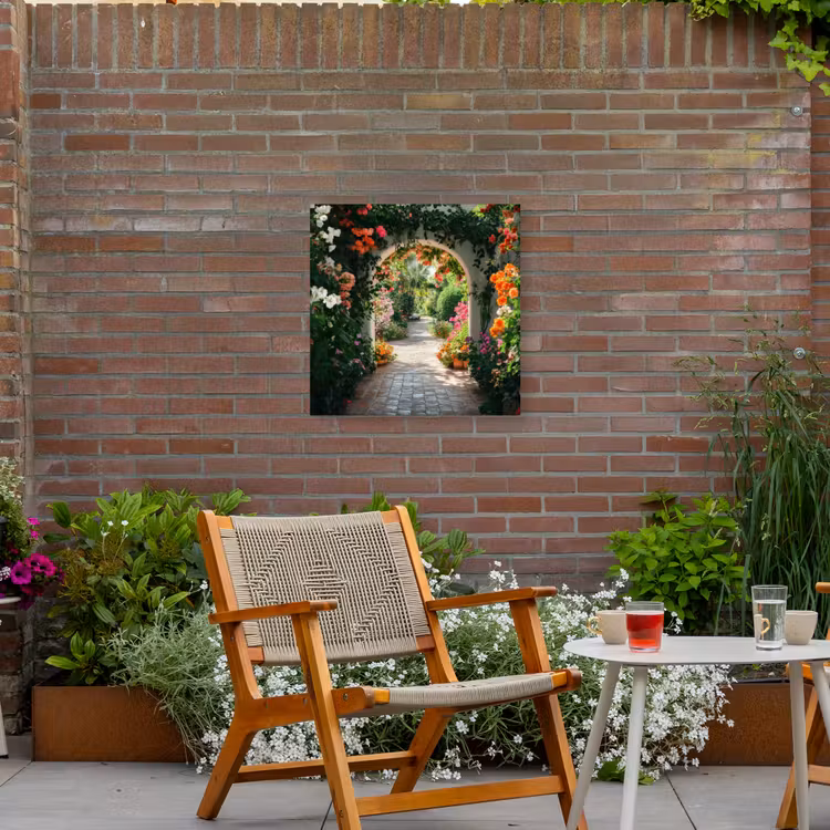 Doorkijk - Bloemen - Natuur - Bloementuin Tuinposter op houten frame 2 cm dik middel -sfeer3