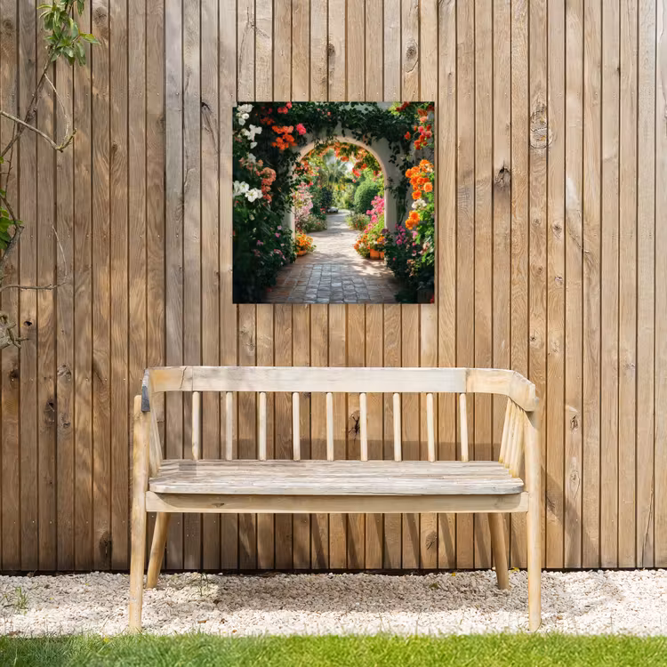 Doorkijk - Bloemen - Natuur - Bloementuin Tuinposter op houten frame 2 cm dik middel -sfeer4