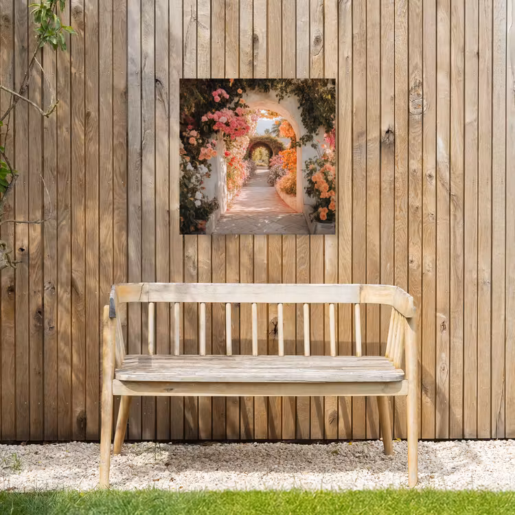 Doorkijk - Boog - Bloemen - Pastel Tuinposter op houten frame 2 cm dik middel -sfeer4