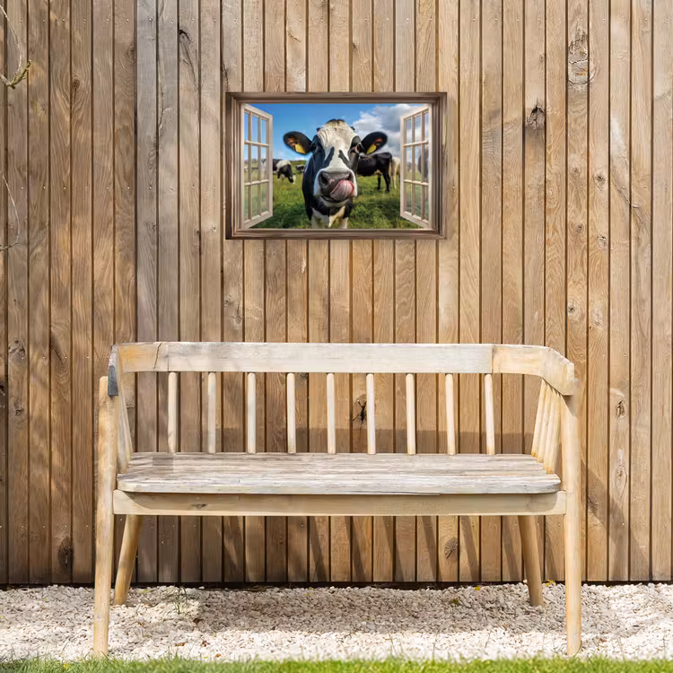 Doorkijk - Koe - Weiland - Dieren - Natuur Tuinposter op houten frame 2 cm dik klein -sfeer4