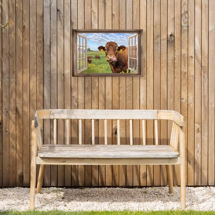 Doorkijk - Koe - Weiland - Landschap - Dieren Tuinposter op houten frame 2 cm dik klein -sfeer4