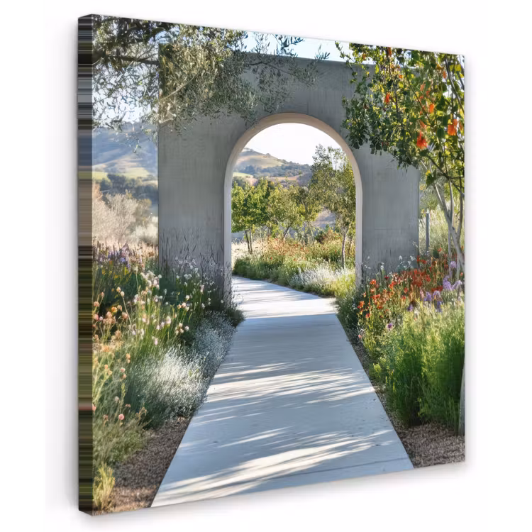 Doorkijk - Pad - Beton - Landschap Tuinposter op houten frame 2 cm dik middel -3d