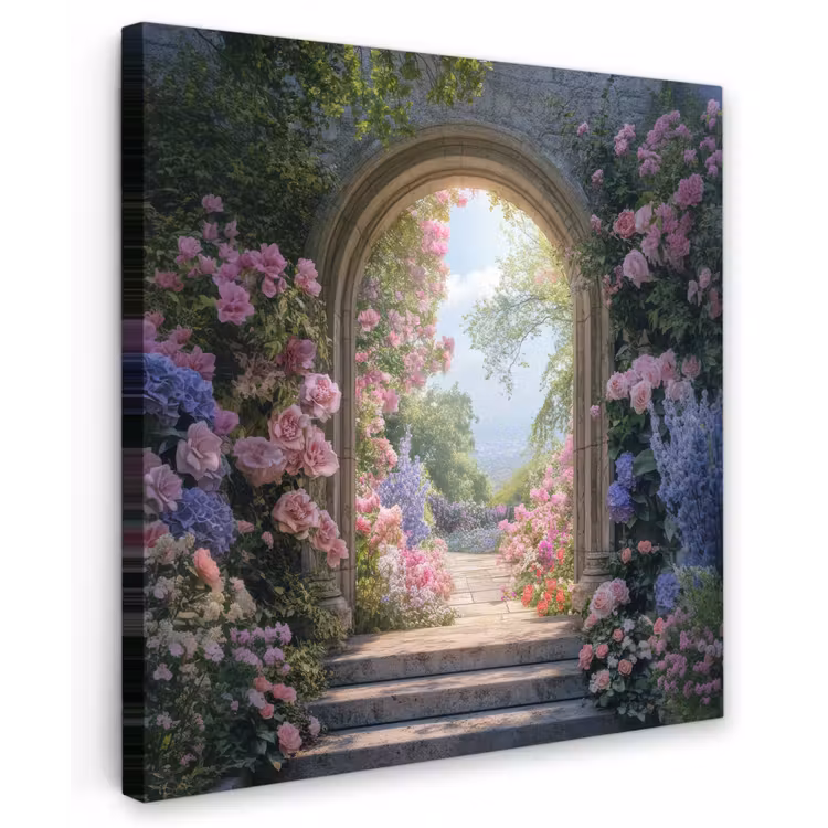 Doorkijk - Rozen - Vintage - Bloemen Tuinposter op houten frame 2 cm dik middel -3d