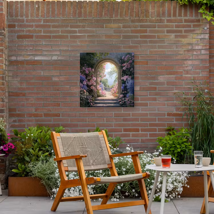 Doorkijk - Rozen - Vintage - Bloemen Tuinposter op houten frame 2 cm dik middel -sfeer3