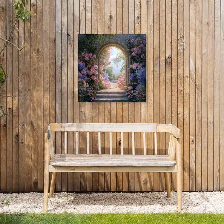 Doorkijk - Rozen - Vintage - Bloemen Tuinposter op houten frame 2 cm dik middel -sfeer4