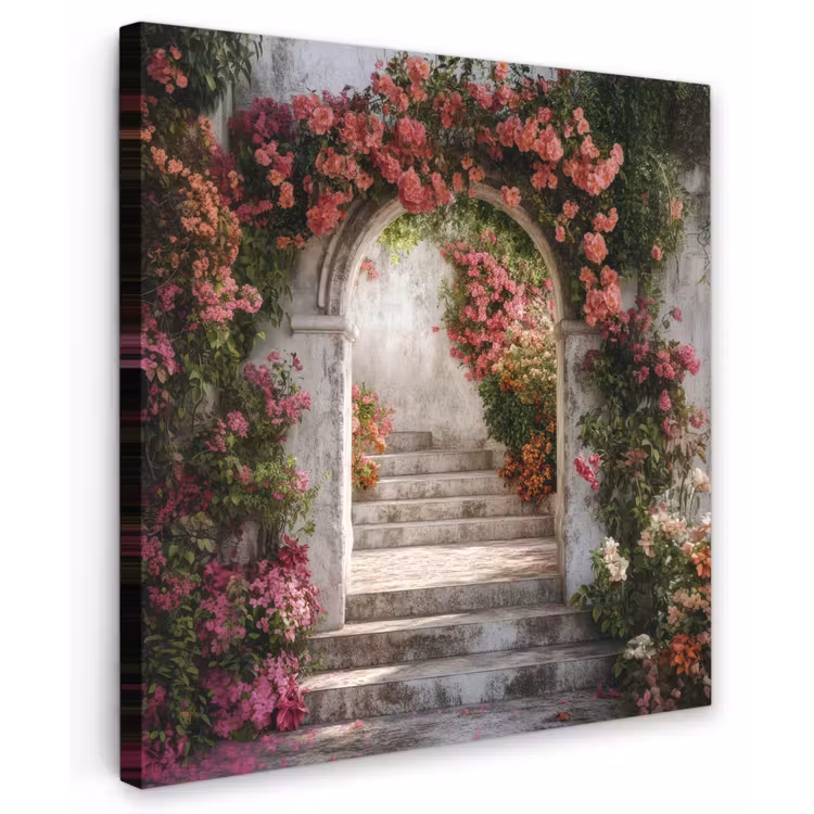 Doorkijk - Rozen - Vintage - Poort Tuinposter op houten frame 2 cm dik middel -3d