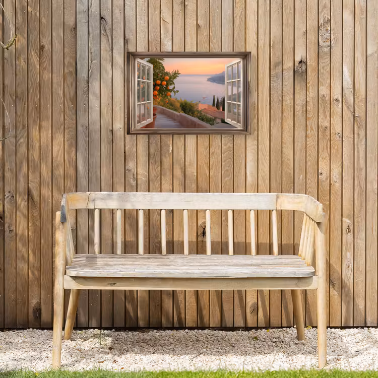 Doorkijk - Uitzicht - Meer - Landschap Tuinposter op houten frame 2 cm dik klein -sfeer4