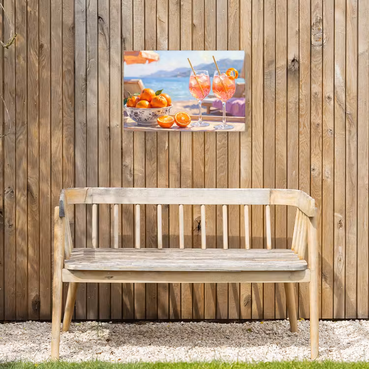 Drank - Glazen - Strand - Zomer - Oranje Tuinposter op houten frame 2 cm dik klein -sfeer4