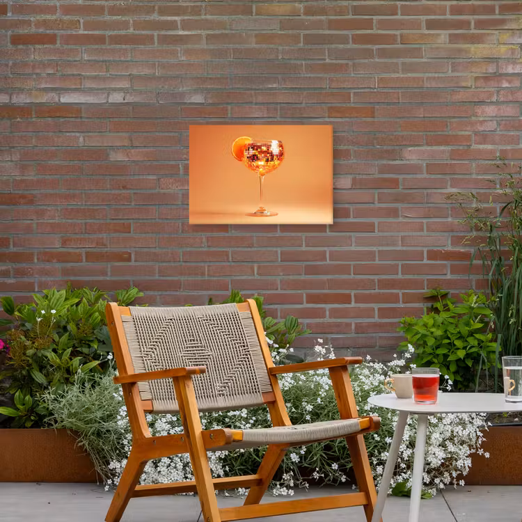 Drank - Oranje - Glitter - Disco Tuinposter op houten frame 2 cm dik klein -sfeer3
